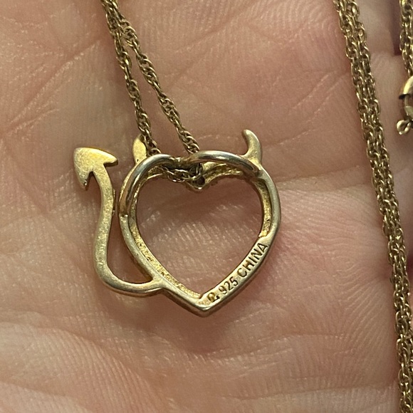 Sterling Silver Devil Tail Heart Diamond Necklace - Picture 3 of 5